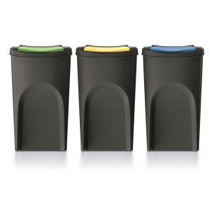 Set 3 cubos de basura keden sortibox 100% plástico reciclado, negro, 105l