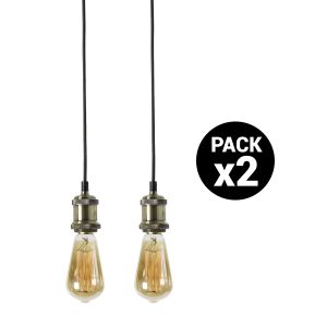 Pack 2x pendel metal 1xE27 cuero viejo