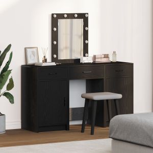 Set de tocador de 3 piezas con LED de madera engineered negra oif419050