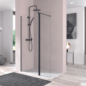 Mampara ducha puerta abatible pivotante 80cm + 40cm transparente negro