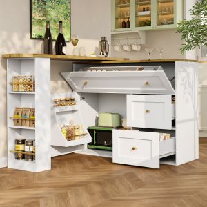 Isla de cocina con mesa alta extensible 2 puertas blanco 105x138x39cm