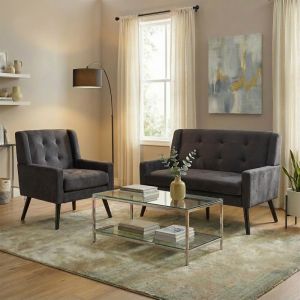 Conjunto de sillones tapizados gris oscuro para salón y despacho 2 piezas