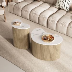 Mesa de centro juego de 2 mdf natural y blanco 38x60x37cm