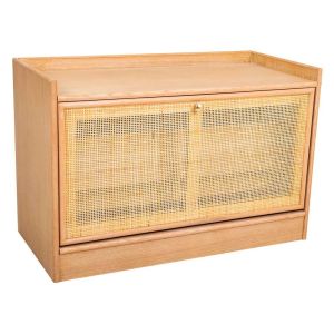 Banqueta zapatero de mdf y rejilla marrón 80x38x53