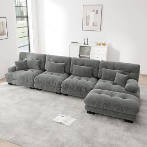 Sofá modular en l chenilla gris 4 plazas otomana móvil flexible