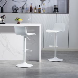 Taburete de bar giratorio ajustable blanco con respaldo ergonómico