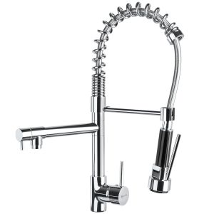 Grifo de cocina con presión alta y alcachofa extraíble, plata