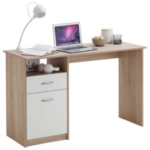Fmd escritorio con 1 cajón color roble y blanco 123x50x76,5 cm