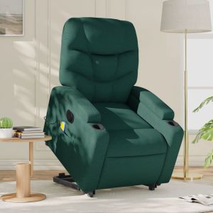 Sillón masaje eléctrico reclinable elevable tela verde oscuro qweo5333