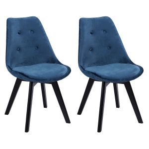 Pack de 2 sillas de terciopelo azul con cojín nora