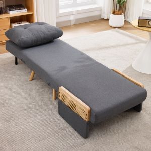 Sillón cama plegable lino gris 1 plaza con respaldo ajustable