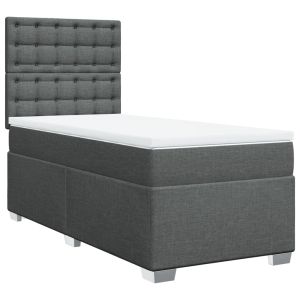 vidaXL cama box spring con colchón tela gris oscuro 100x200 cm