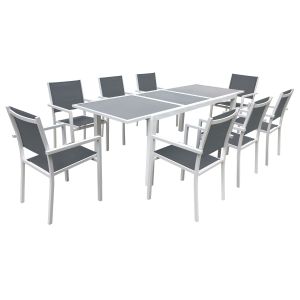 Conjunto jardín extensible firenze 8 plazas textileno gris aluminio blanco