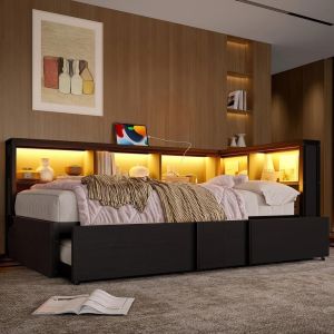 Cama nido 90x200cm con LED, usb, almacenaje y estructura robusta negra