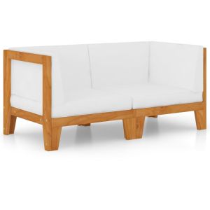 vidaXL sofá 2 plazas y cojines blanco crema madera maciza de acacia