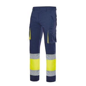 Velilla pantalon 100% aLGodon av 2xl azul navy/amarillo fluor