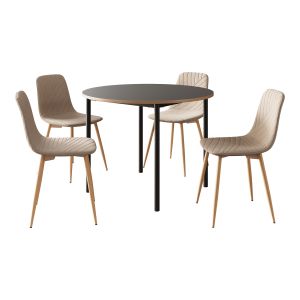 Juego de comedor lindesberg mesa redonda 4 sillas - marrón claro [en.casa]