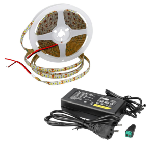 Kit tira LED 12v blanco 3000k 600LED 5m ip65, corte 25mm + transformador