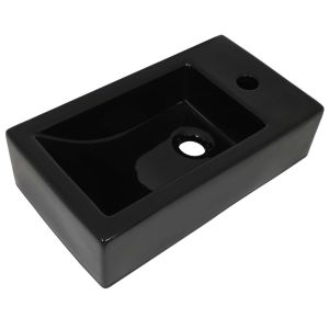 vidaXL lavabo con agujero grifo rectangular cerámica 46x25,5x12 negro