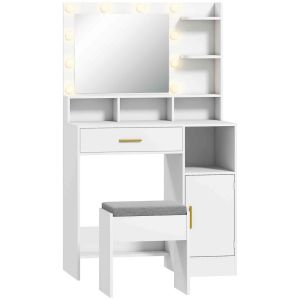 Tocador de maquillaje 80x40x135 cm color blanco Homcom