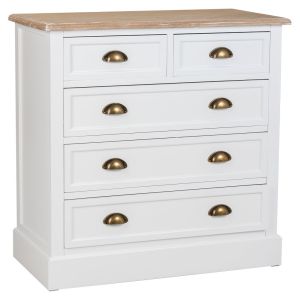 Cómoda de madera de 5 cajónes blanca 80x40x80.5