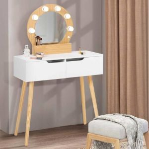 Tocador escandinavo - madera blanca - espejo LED de 80 cm