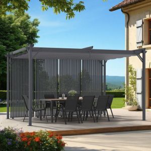 Pérgola contemporánea - techo retráctil - gris 4x3 m