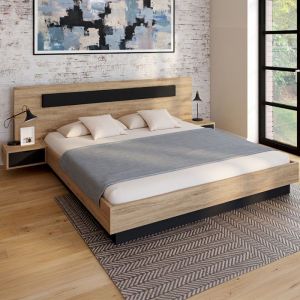 Cama doble - madera negro - 2 mesitas - 180 x 200 cm