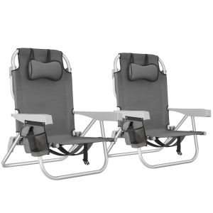 2 sillas de playa, plegable y ajustable, con función de mochila, gris