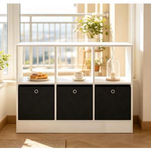 Estantería con 3 cajones de tela negro y blanco 61x80x30cm