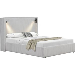 Cama doble de pana con cómoda integrada y lámpara "cortina" - 140 x 190 cm