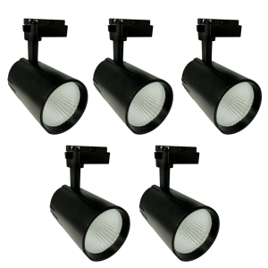 5x foco LED carril 30w, blanco 4200k, 3000 lm, 220v monofásico, negro