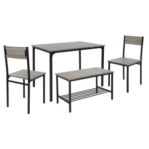 Conjunto de comedor de 4 piezas roble gris 2 sillas, 1 mesa, 1 banco