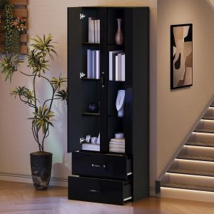 Vitrina con pantalla LED y puertas transparentes,negro