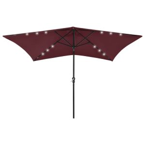 Sombrilla de jardín con LED y palo de acero rojo burdeos 2x3 m eerf9644