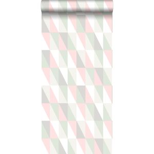 Walls4you papel pintado triángulo geométrico gráfico verde, rosa y gris