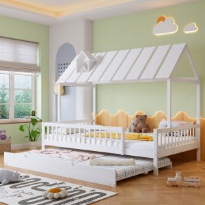 Cama nido casita 120x200 cm con barandilla madera y mdf – blanco