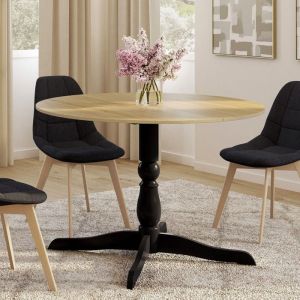 Mesa de comedor redonda - madera y negro - 110 cm