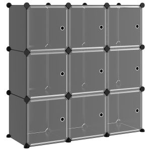 vidaXL estantería de cubos con 9 compartimentos y puertas pp negro