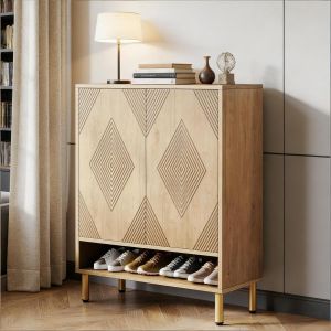 Zapatero de madera natural con 7 niveles y puerta natural