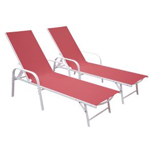 Pack de 2 tumbonas sardinia de textileno rosa y estructura blanca