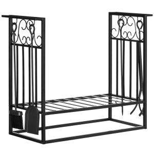 Estante para leña 75x30x60 cm metal Homcom, hogar - climatización