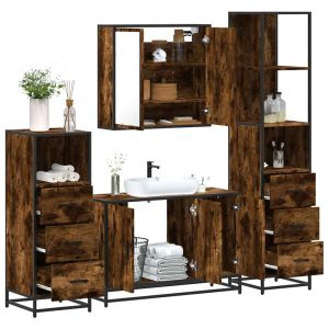 Set de muebles baño 4 pzas madera contrachapada roble ahumado esb8844