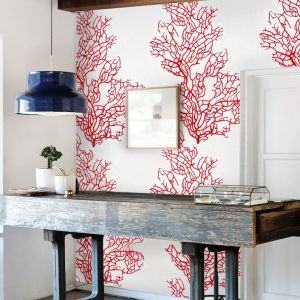Papel pintado coral rojo