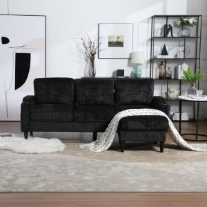 Sofa modular con otomana chenilla negro 4 plazas con almacenaje