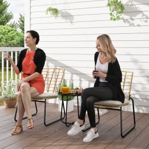 Conjunto mesa sillas jardín ratán beige 2 personas sillas apilables