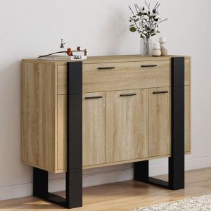 Aparador industrial de madera negra de 3 puertas (100 cm)