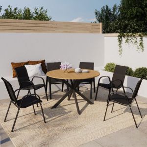 Conjunto jardín exterior 6 plazas negro - 120 cm