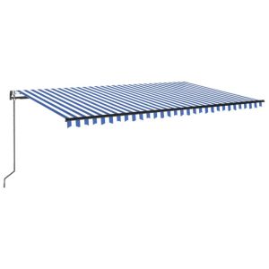 vidaXL toldo automático LED sensor de viento azul y blanco 500x300 cm