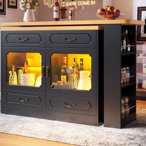 Isla cocina extensible giratoria con LED negro natural